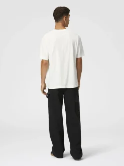 Denim cargo trousers with chevron knit inserts
