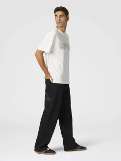 Denim cargo trousers with chevron knit inserts