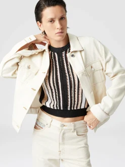 Denim jacket with zigzag greek inserts