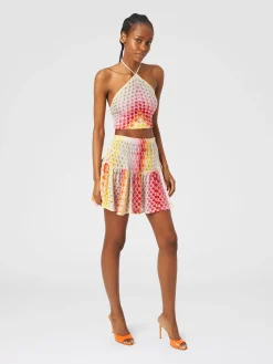 Dégradé lace-effect flounced miniskirt