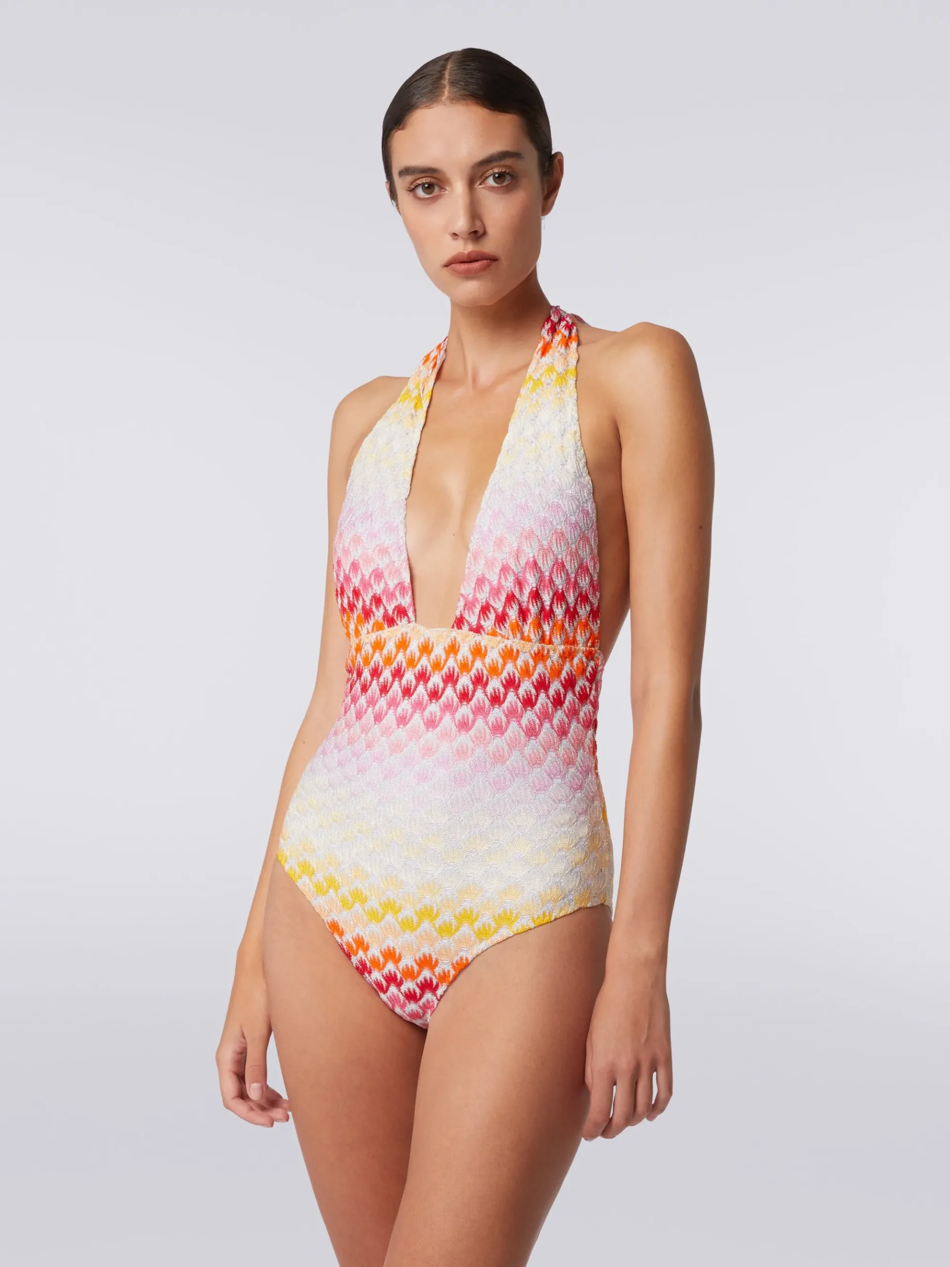 Dégradé lace-effect one-piece swimming costume with lurex