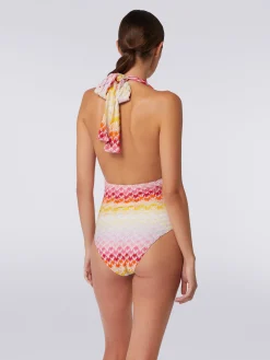 Dégradé lace-effect one-piece swimming costume with lurex