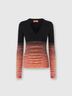 Dégradé slub cashmere sweater with V-neck