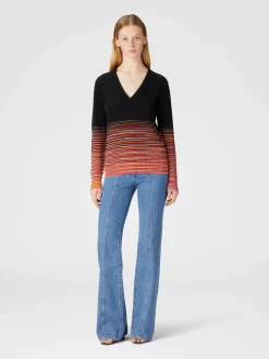 Dégradé slub cashmere sweater with V-neck