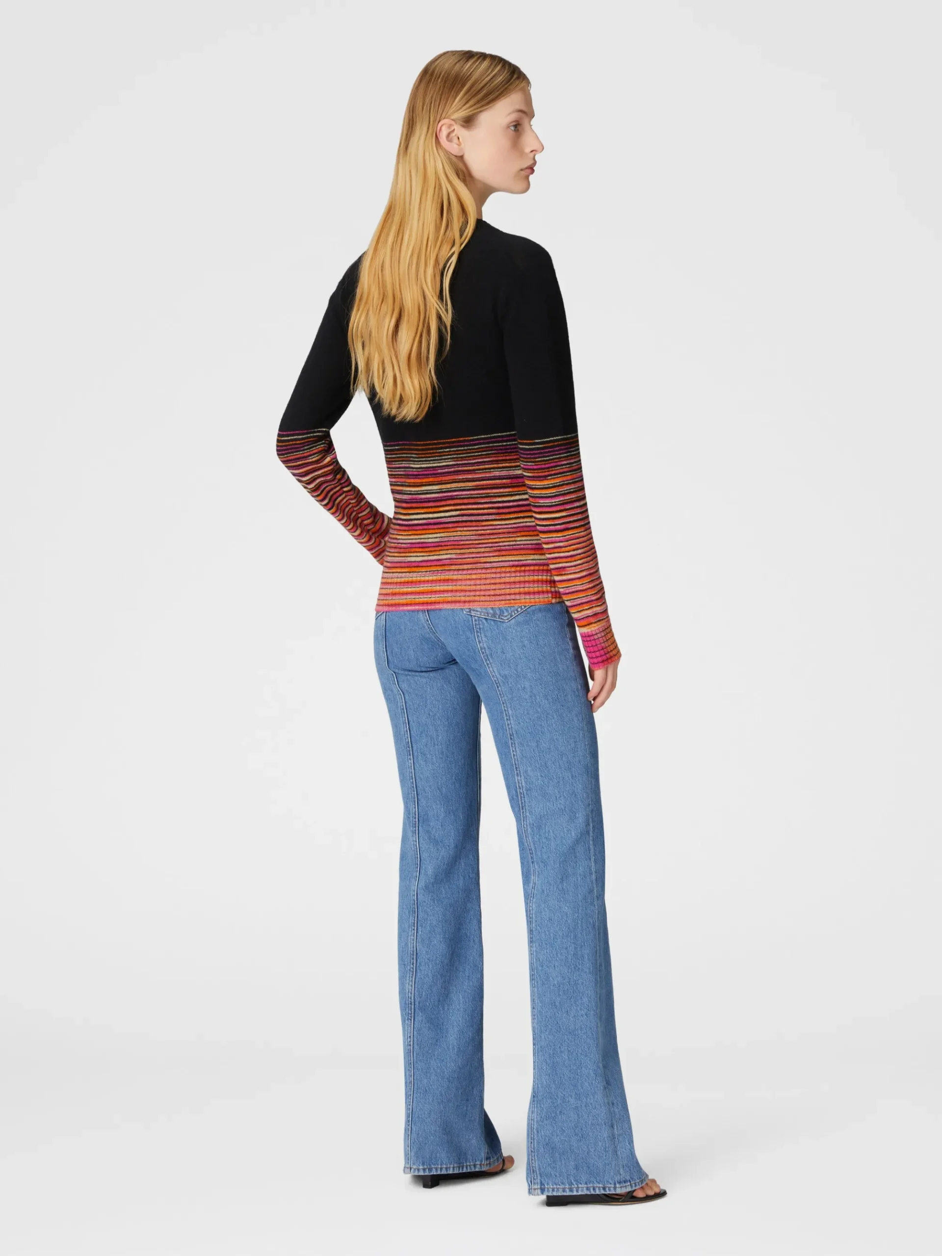 Dégradé slub cashmere sweater with V-neck
