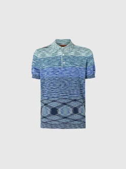 Dégradé slub cotton knit polo shirt