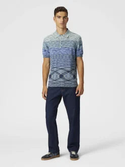 Dégradé slub cotton knit polo shirt
