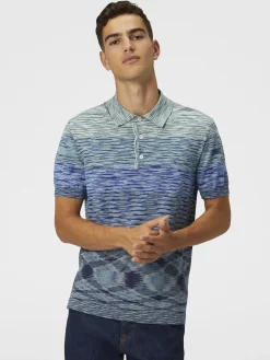 Dégradé slub cotton knit polo shirt