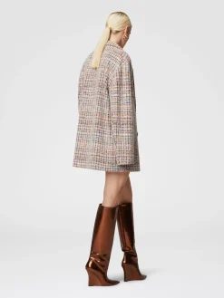 Double-breasted bouclé checkered blazer with sequins