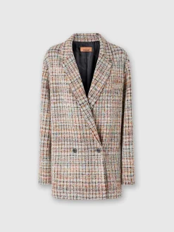 Double-breasted bouclé checkered blazer with sequins