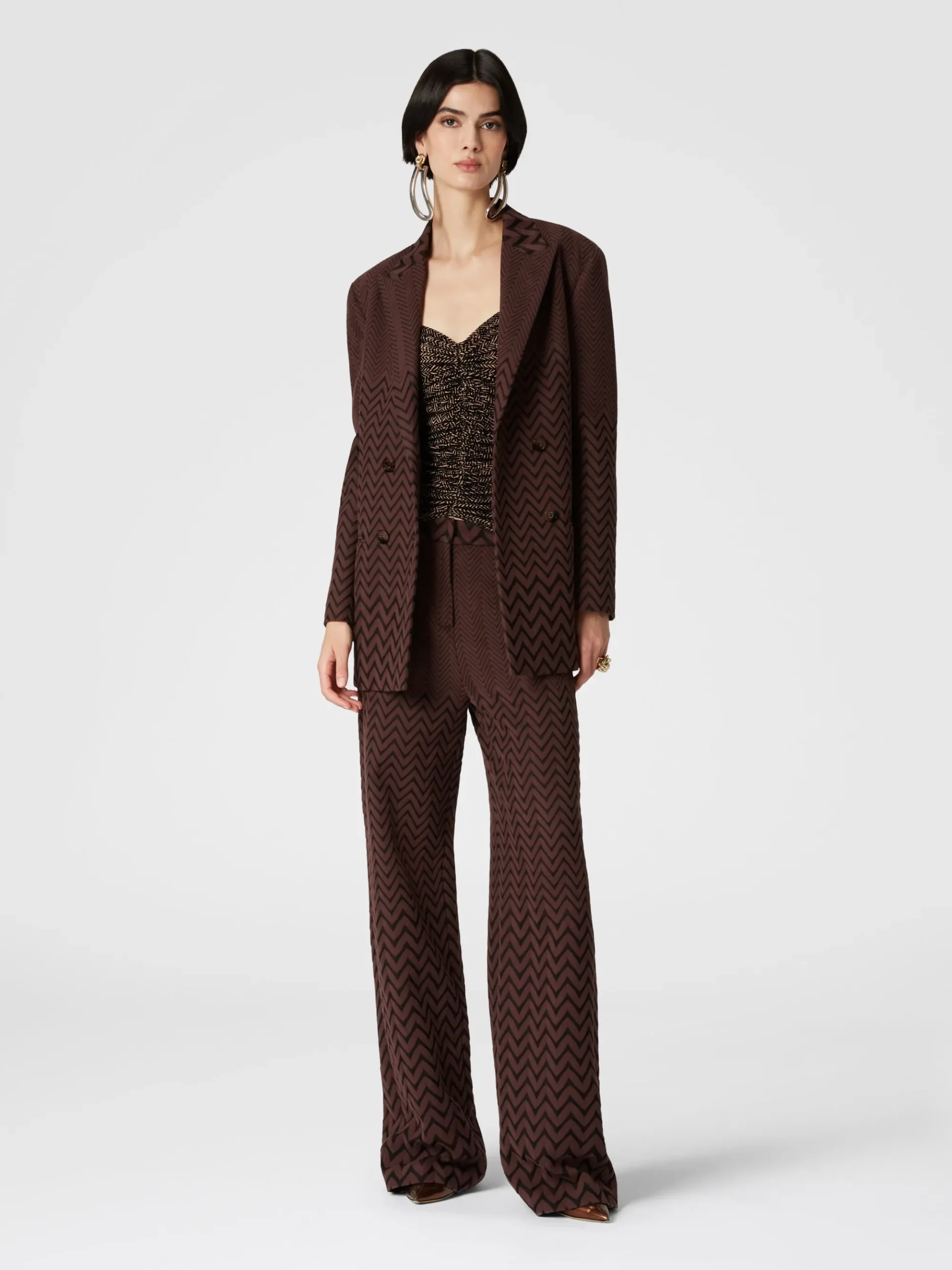 Double-breasted zigzag cotton and viscose blazer