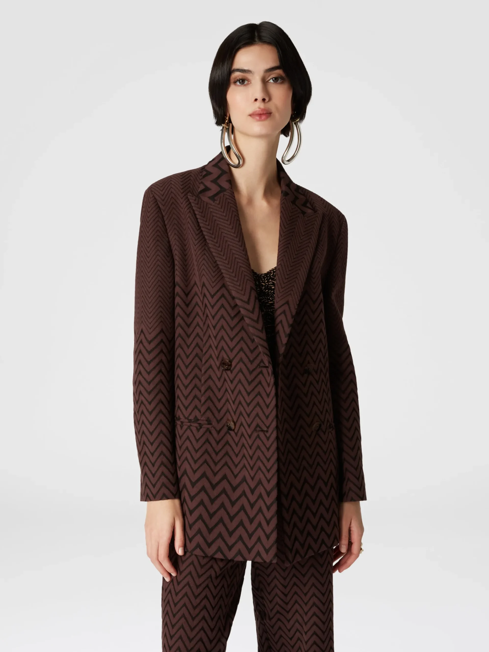 Double-breasted zigzag cotton and viscose blazer