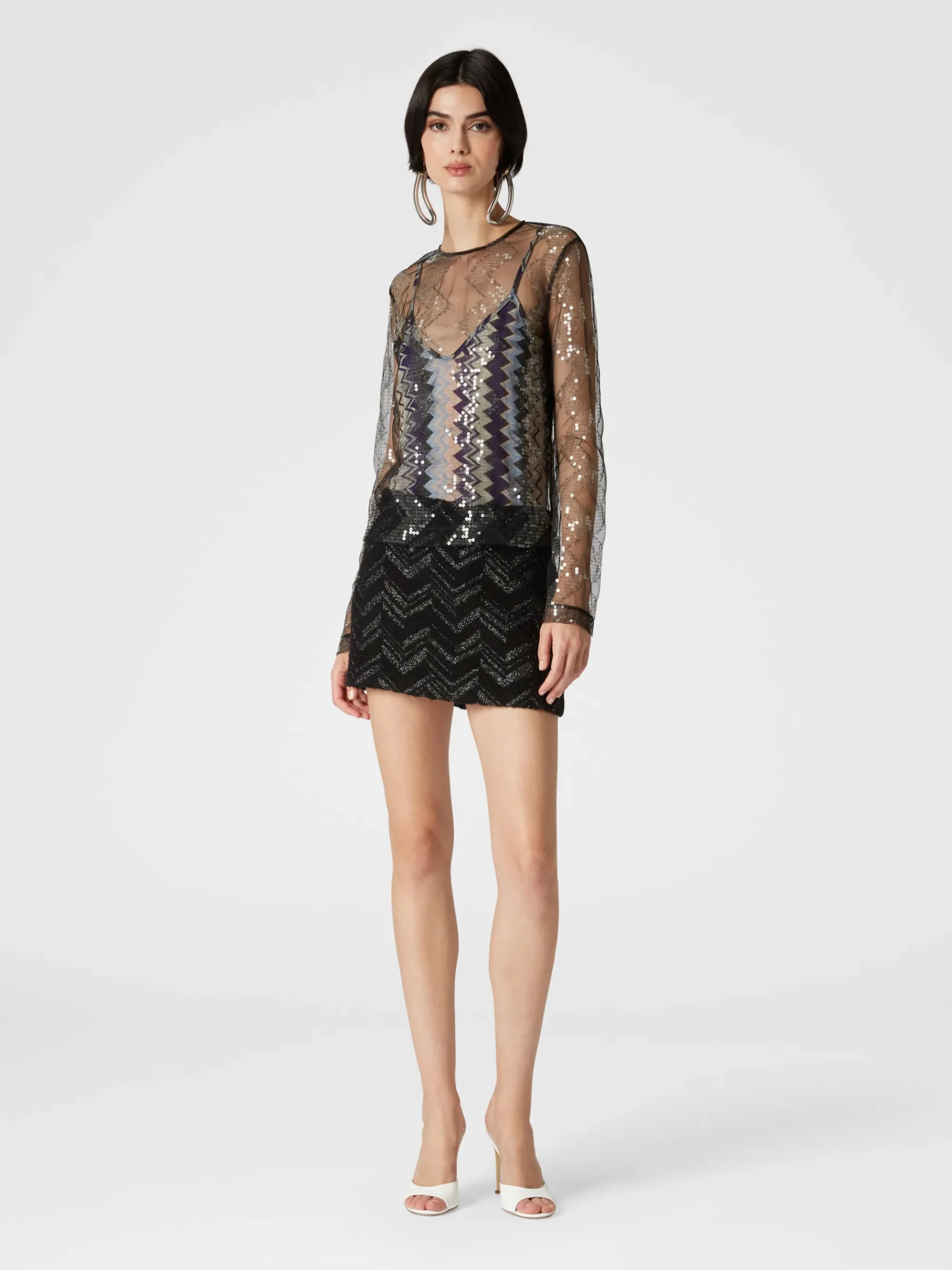 Doubled blouse in sequined tulle