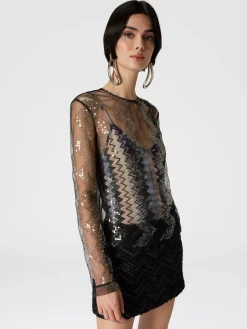 Doubled blouse in sequined tulle