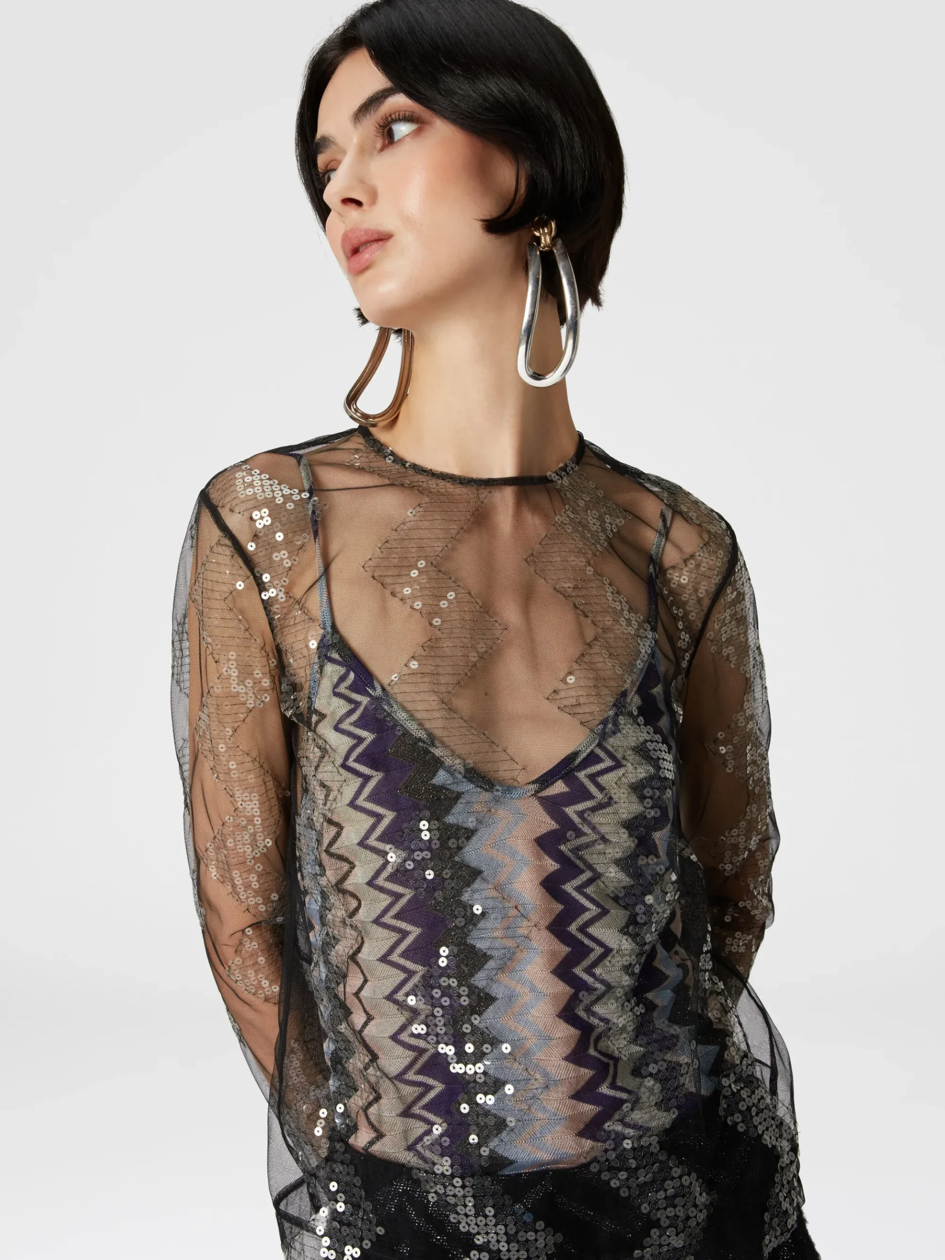 Doubled blouse in sequined tulle