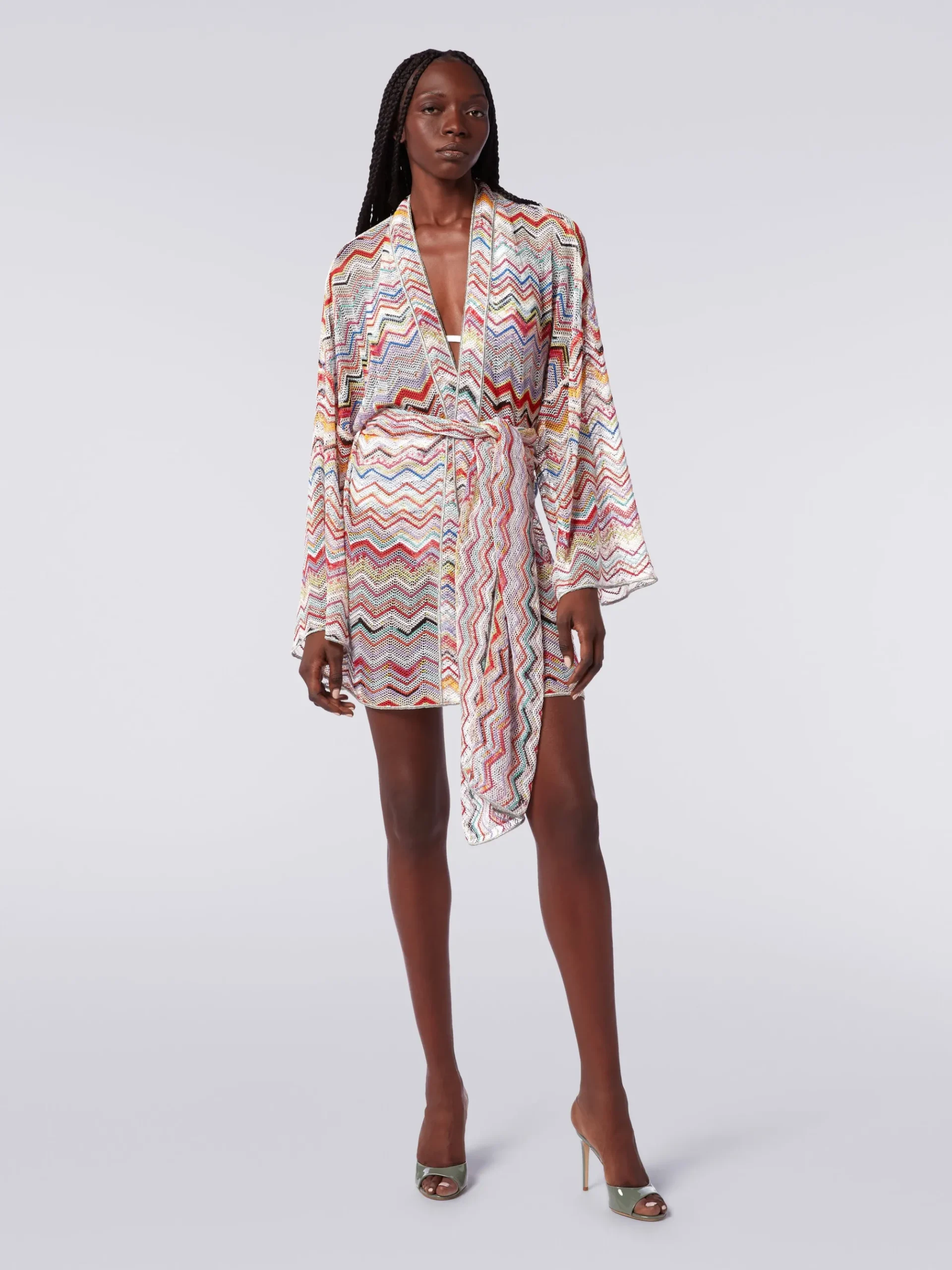 Dressing gown cover up in zigzag crochet with lurex
