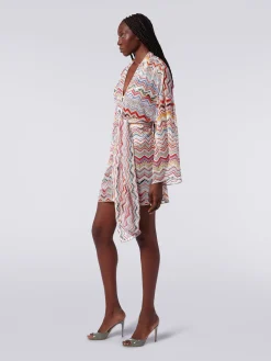 Dressing gown cover up in zigzag crochet with lurex