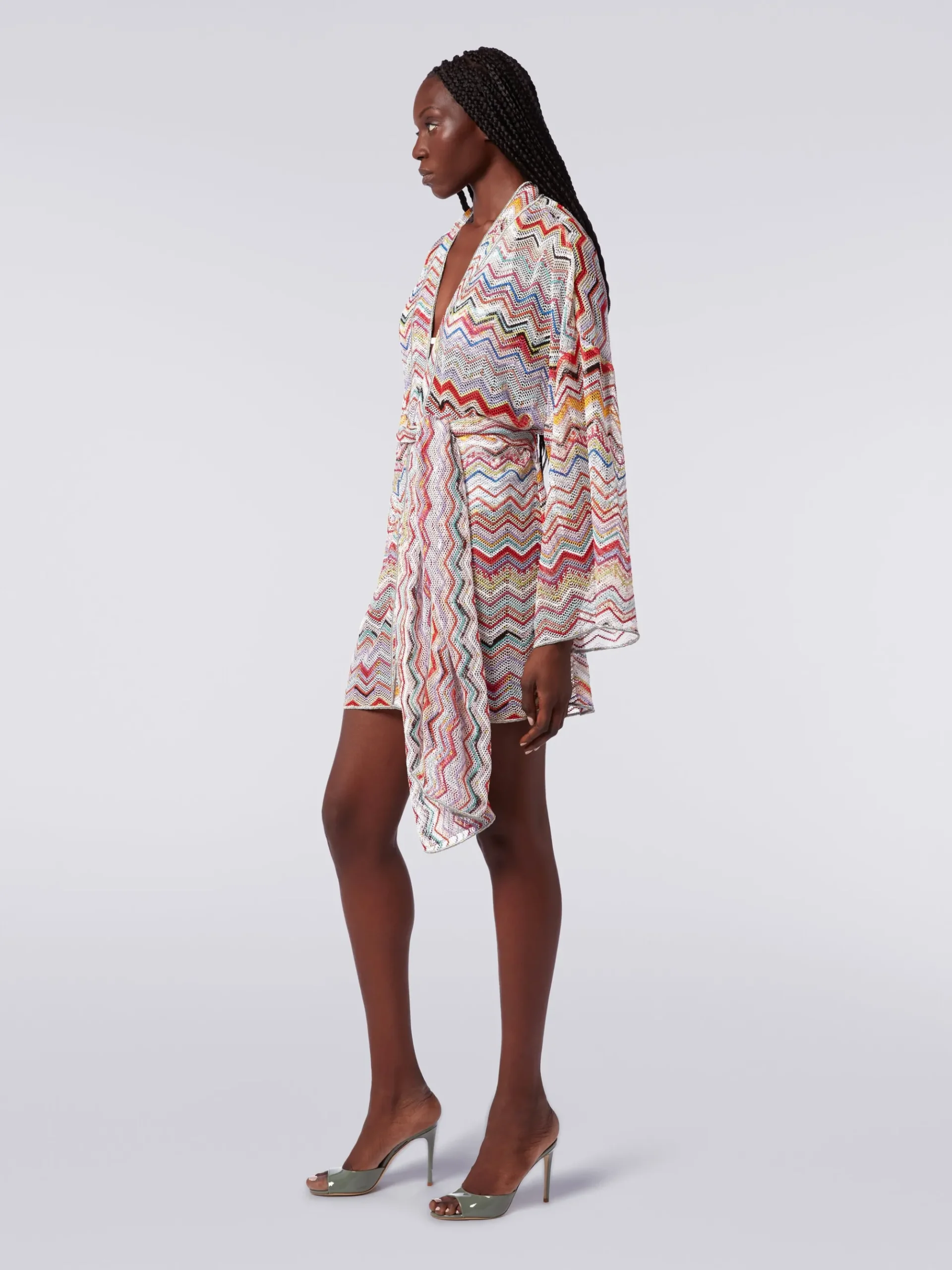 Dressing gown cover up in zigzag crochet with lurex