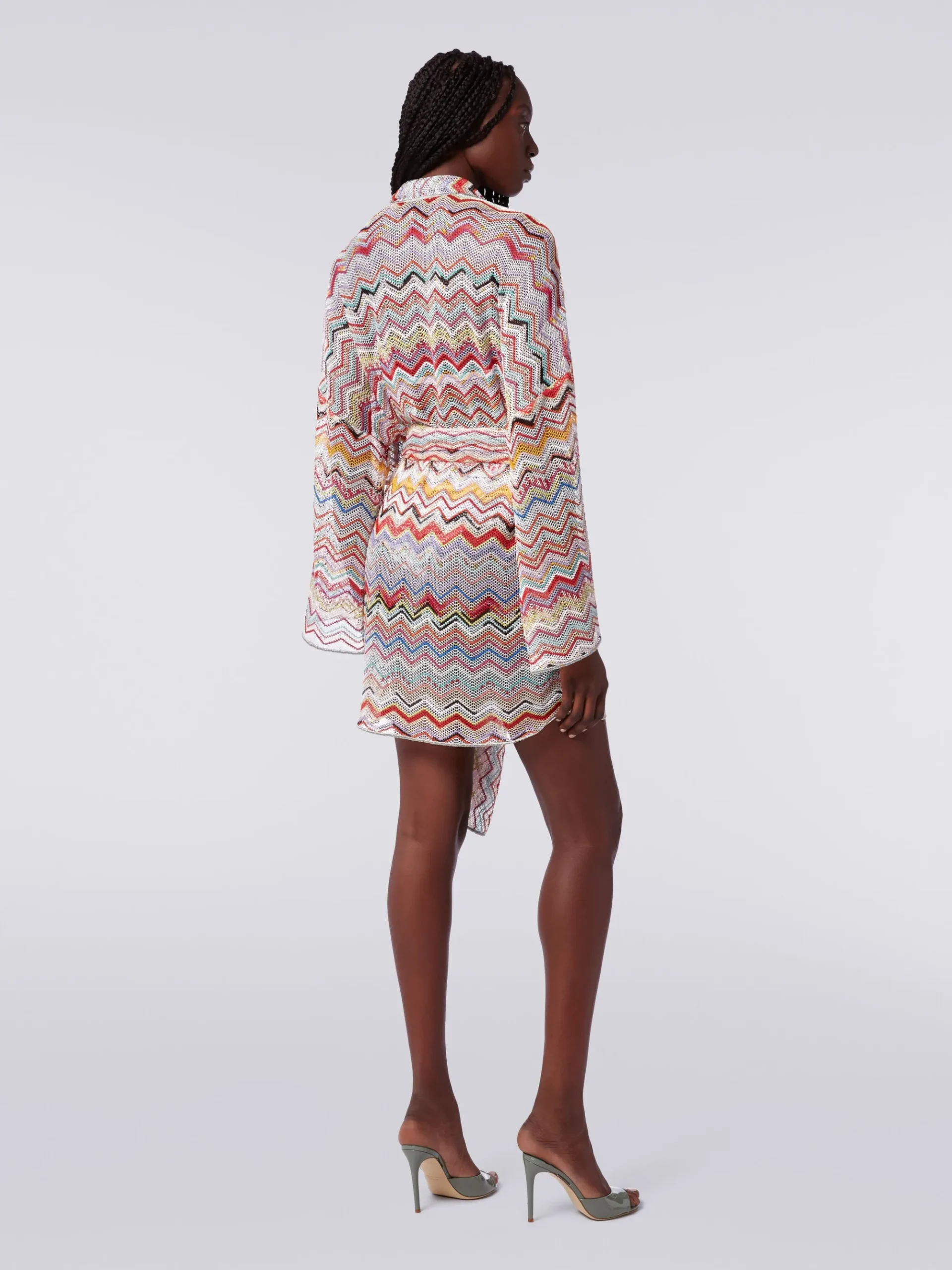 Dressing gown cover up in zigzag crochet with lurex