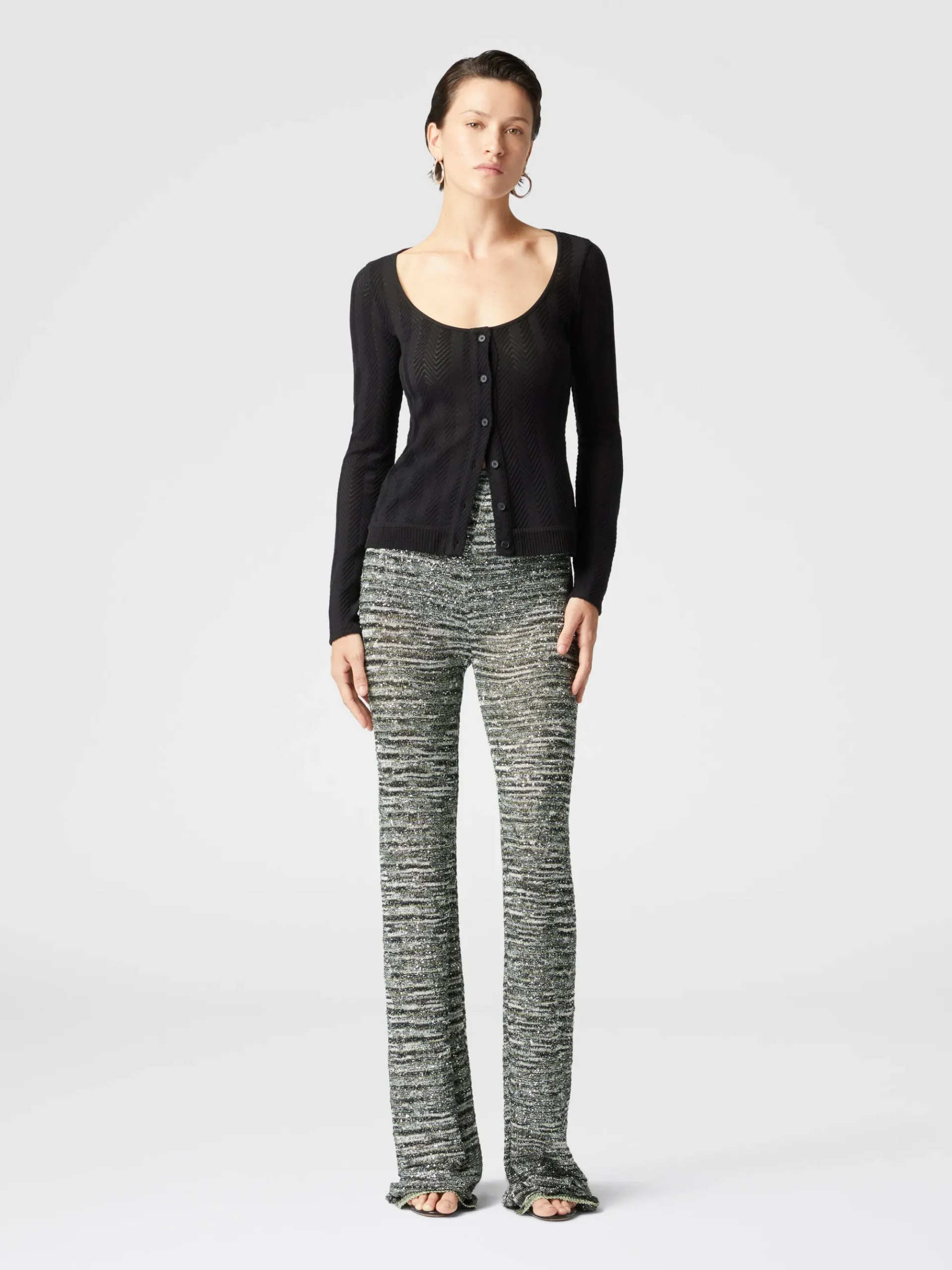 Flare trousers in slub knit with sequins
