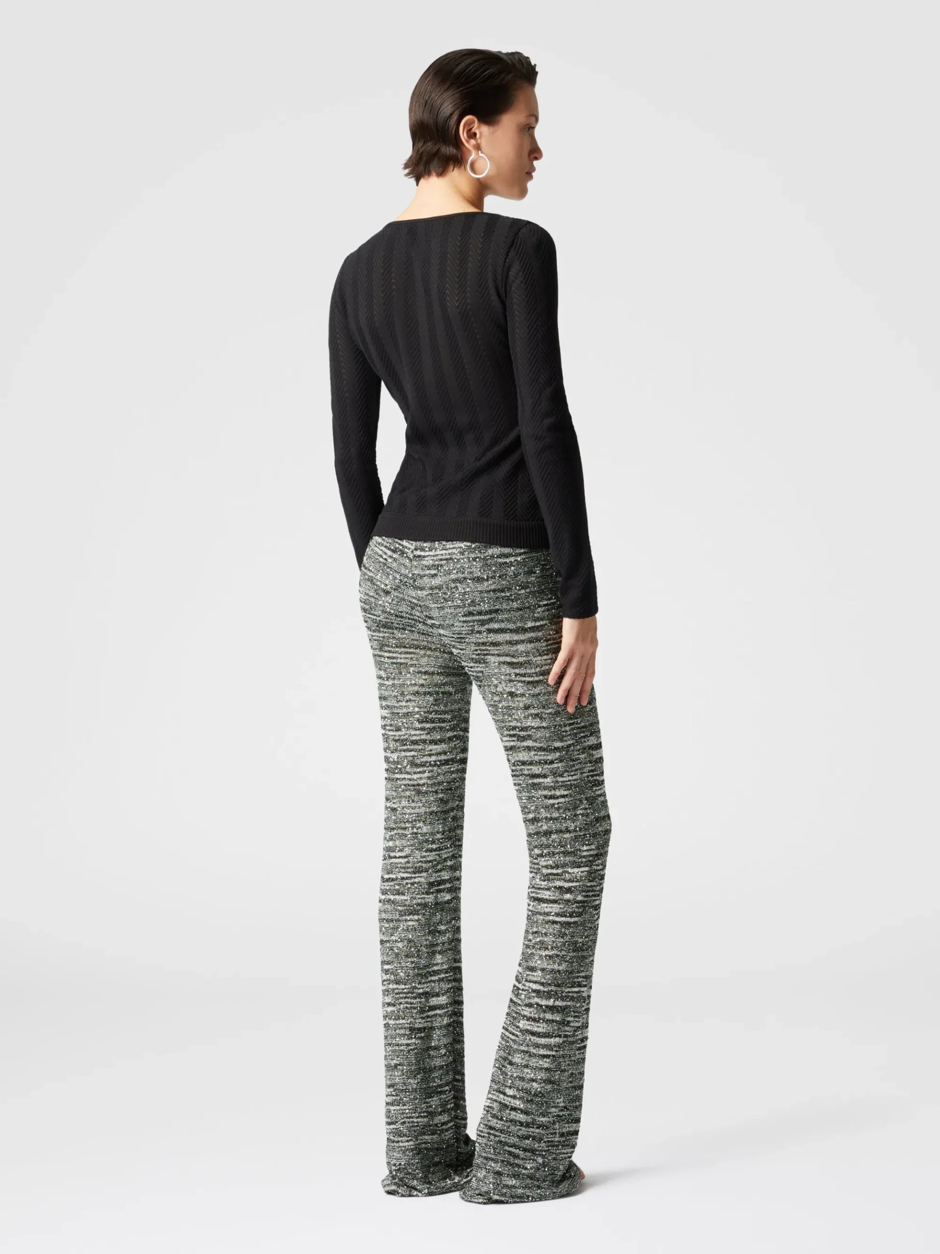 Flare trousers in slub knit with sequins