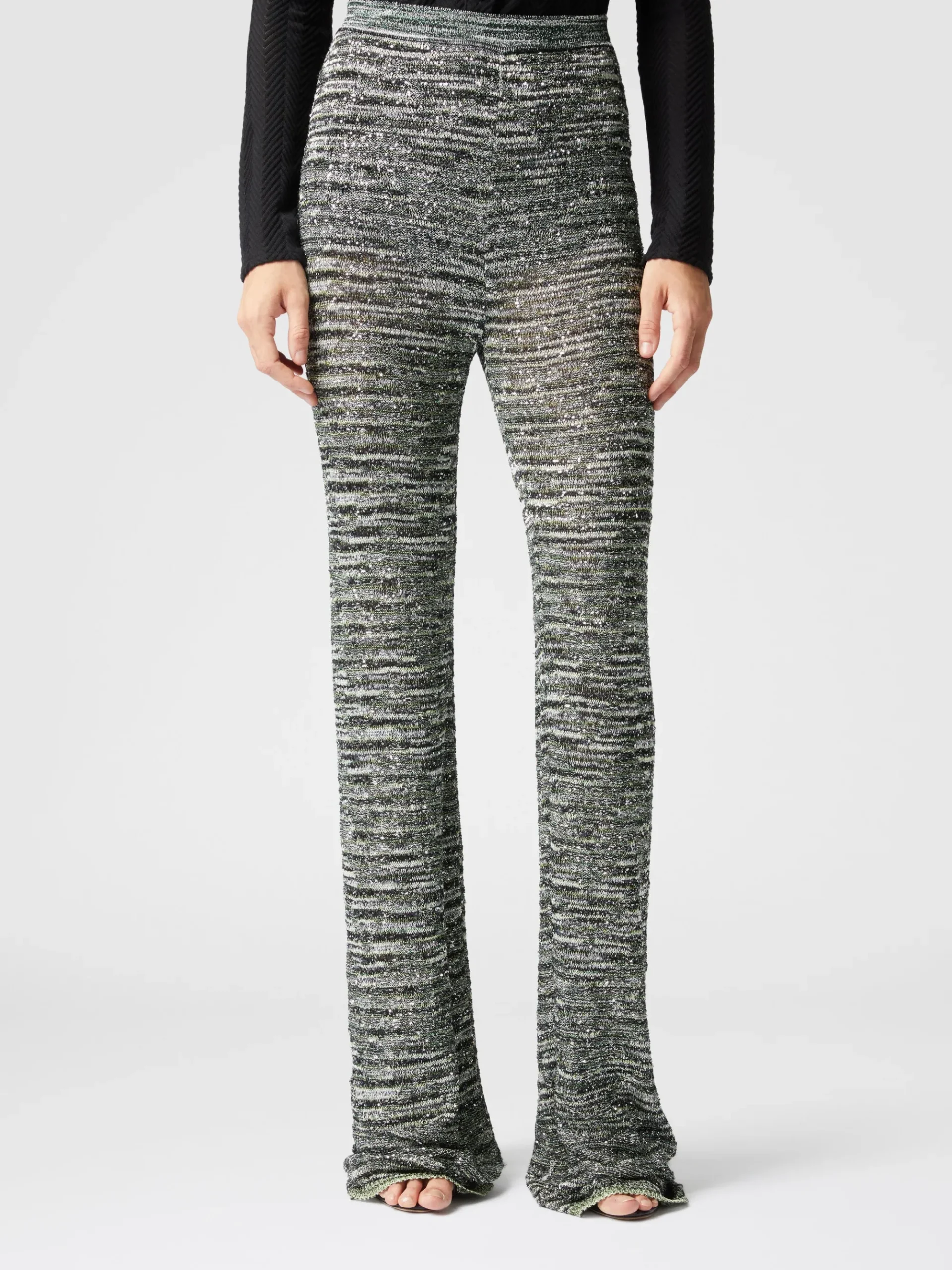 Flare trousers in slub knit with sequins