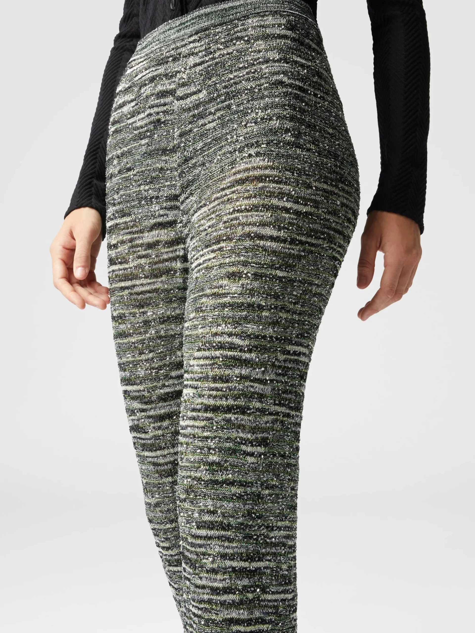 Flare trousers in slub knit with sequins