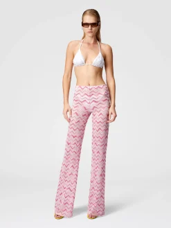 Flare trousers in slub zigzag viscose blend