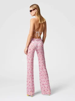 Flare trousers in slub zigzag viscose blend