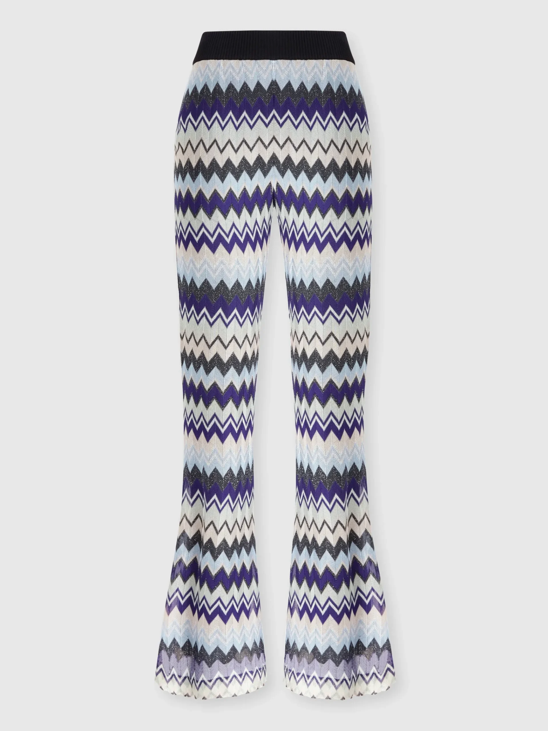 Flare trousers in zig zag lamé viscose