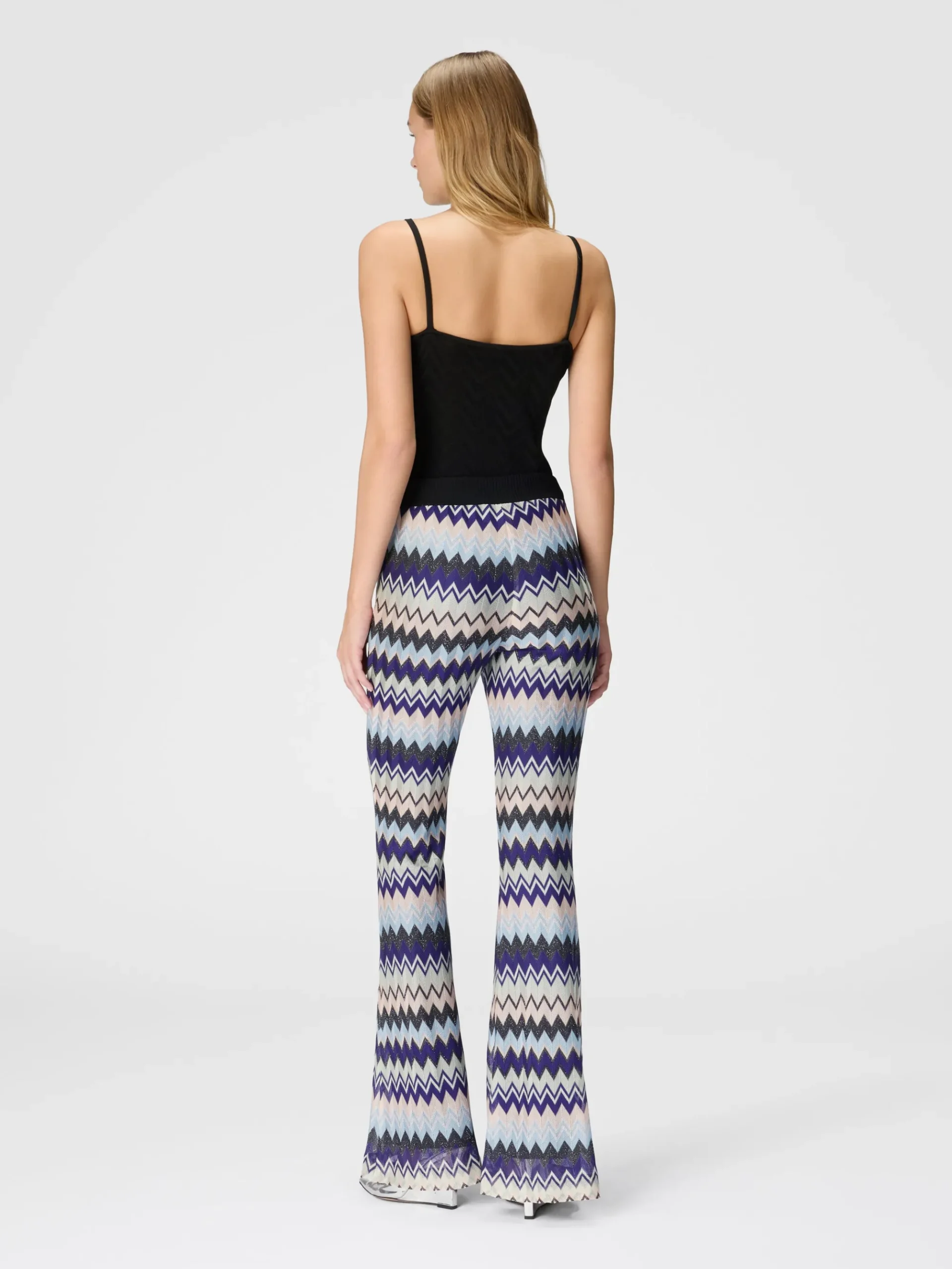 Flare trousers in zig zag lamé viscose