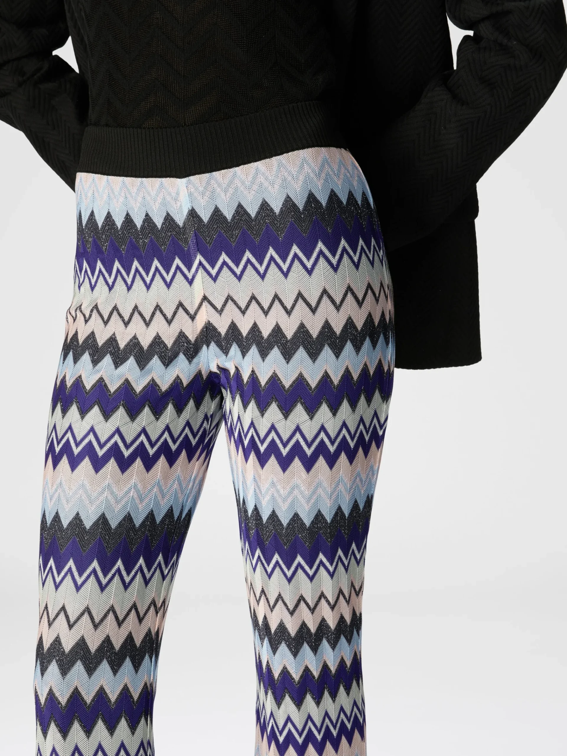 Flare trousers in zig zag lamé viscose