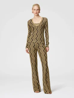 Flare trousers in zig zag lamé viscose