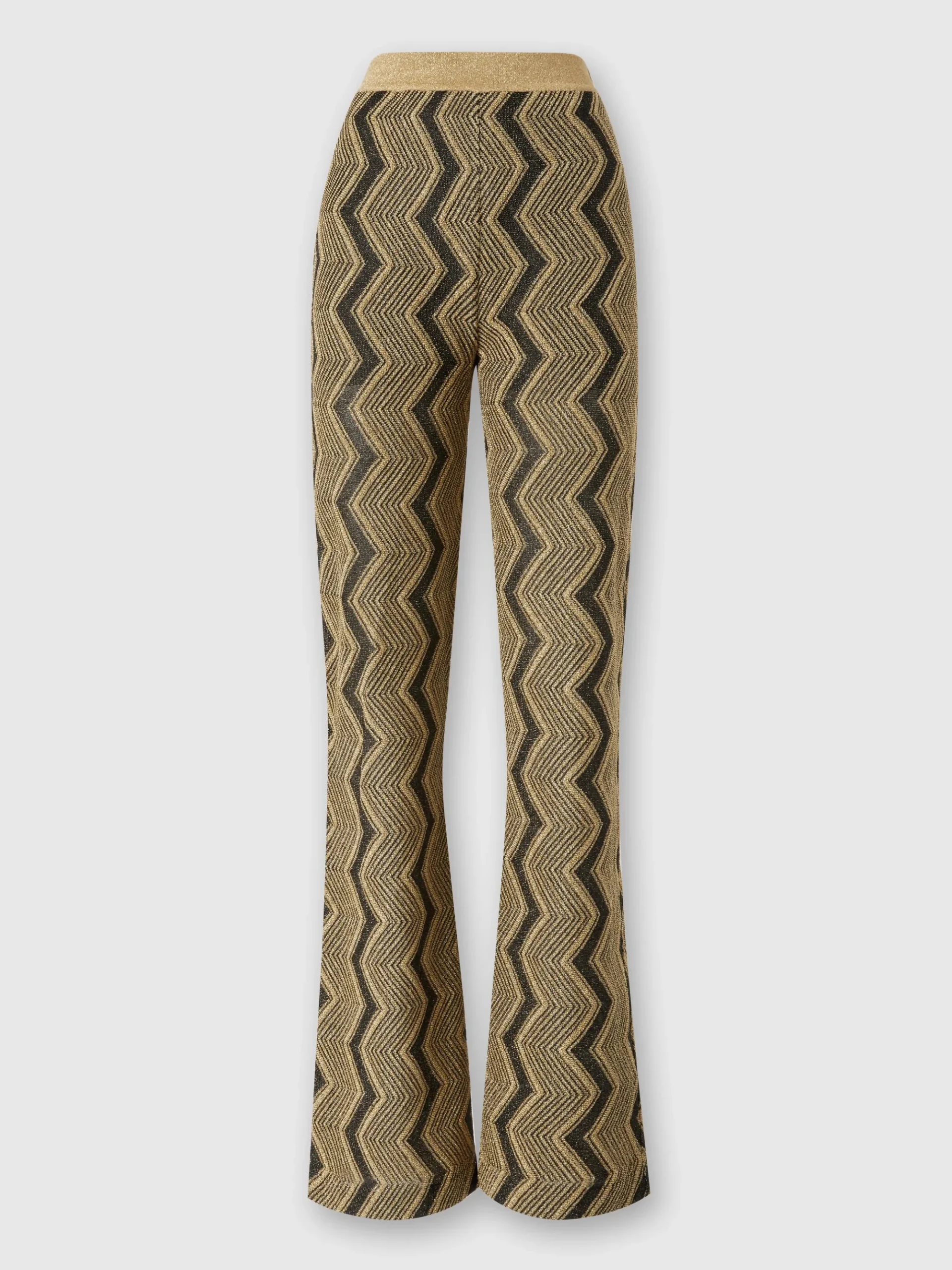 Flare trousers in zig zag lamé viscose