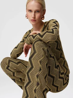 Flare trousers in zig zag lamé viscose