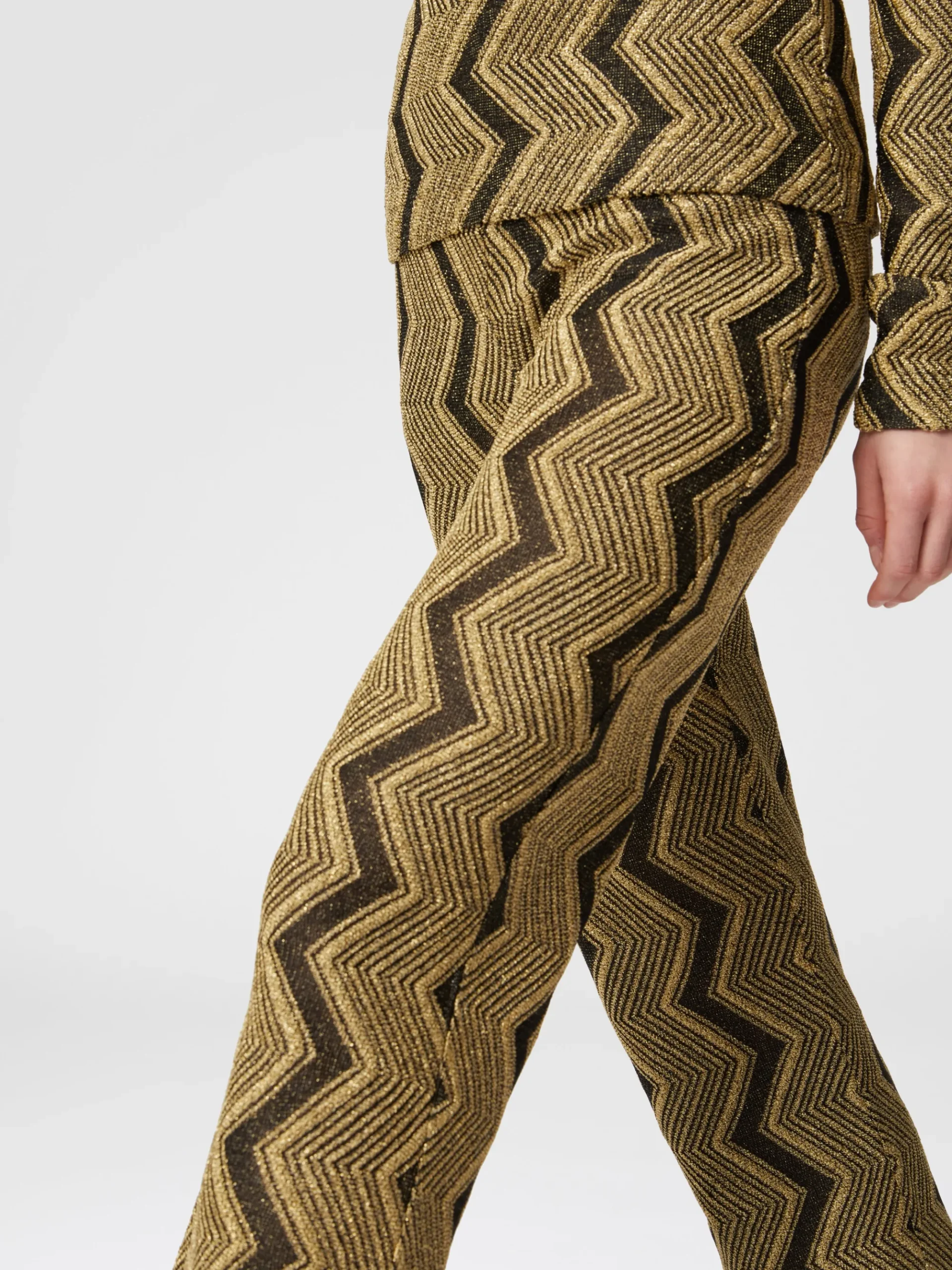 Flare trousers in zig zag lamé viscose