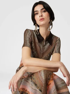 Flared lamé midi skirt with patchwork effect