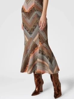 Flared lamé midi skirt with patchwork effect