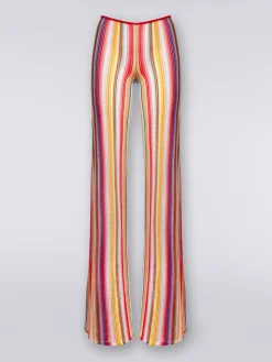 Flared trousers in striped crochet