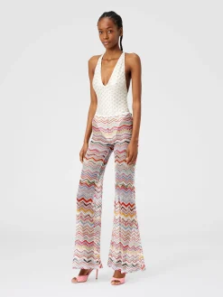 Flared trousers in zigzag crochet with lurex