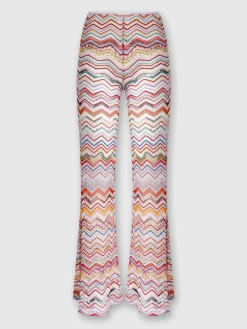 Flared trousers in zigzag crochet with lurex