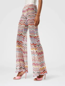 Flared trousers in zigzag crochet with lurex