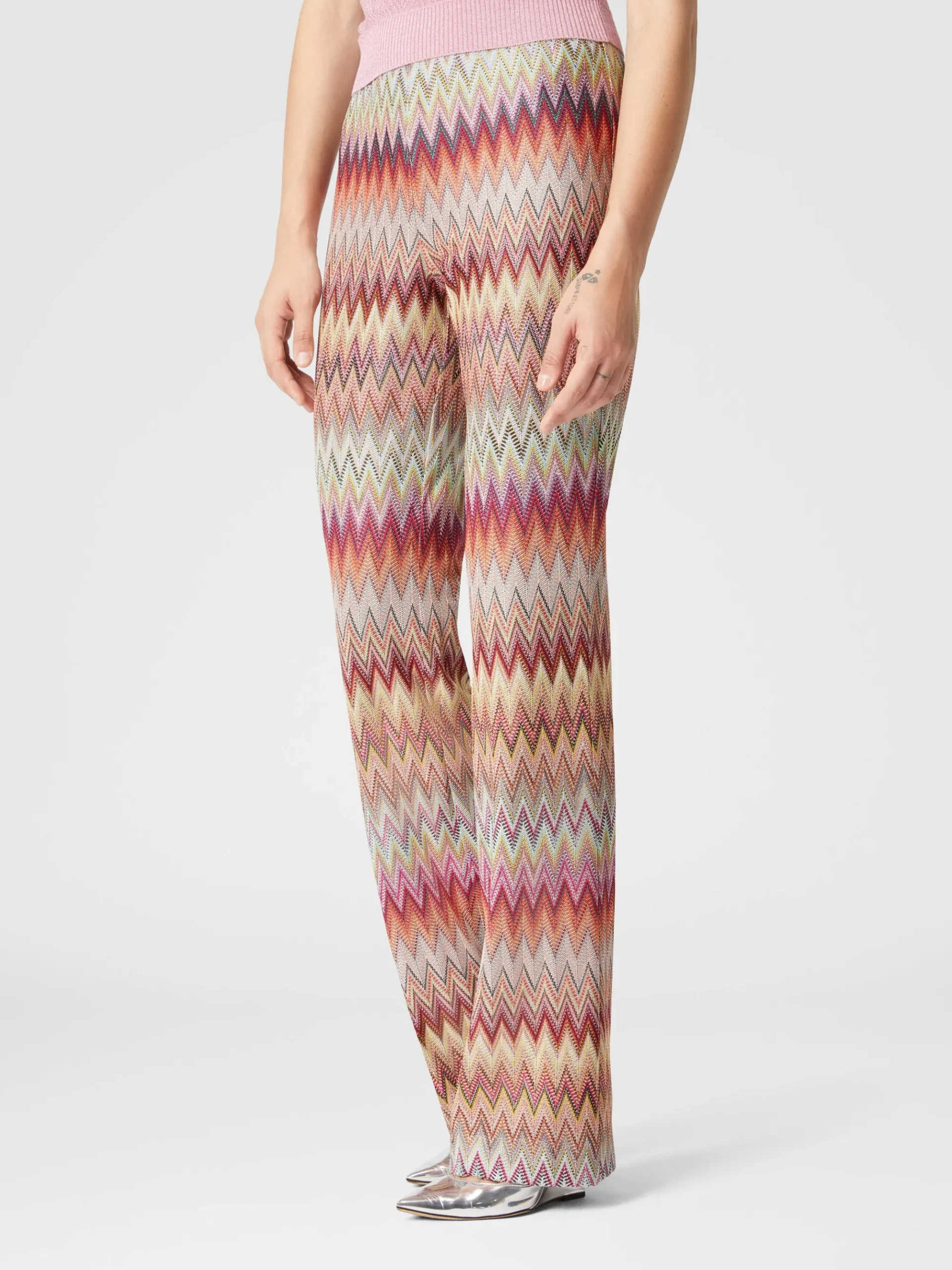 Flared zigzag knit lace trousers