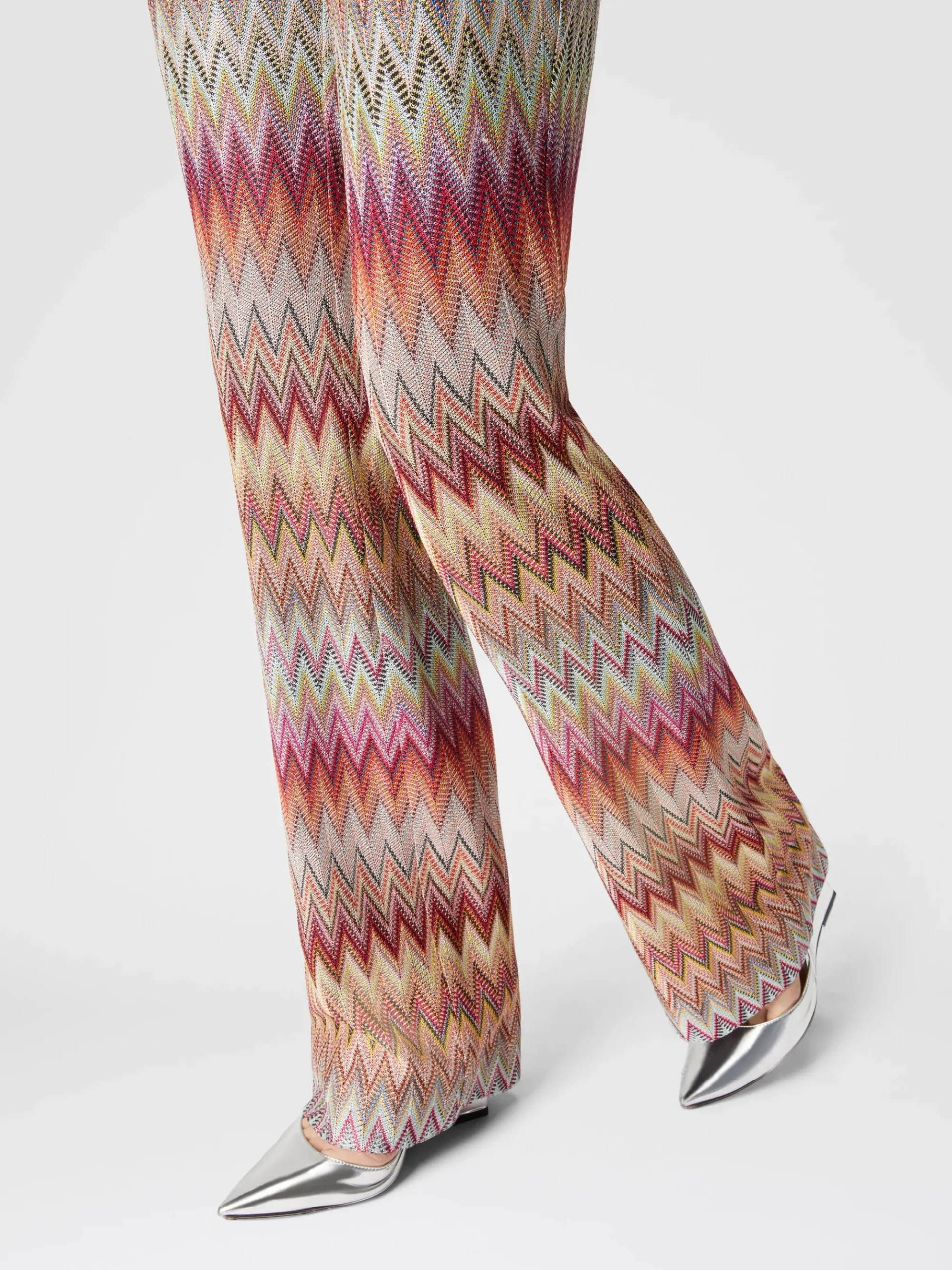 Flared zigzag knit lace trousers