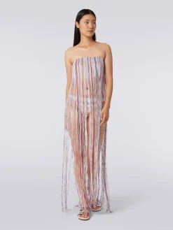 Fringed bustier cover up dress with lurex
