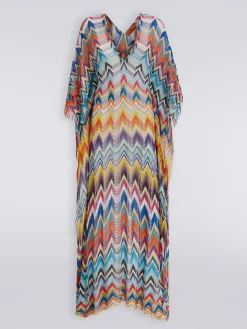 Fringed long cover-up kaftan with lurex