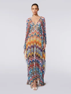 Fringed long cover-up kaftan with lurex