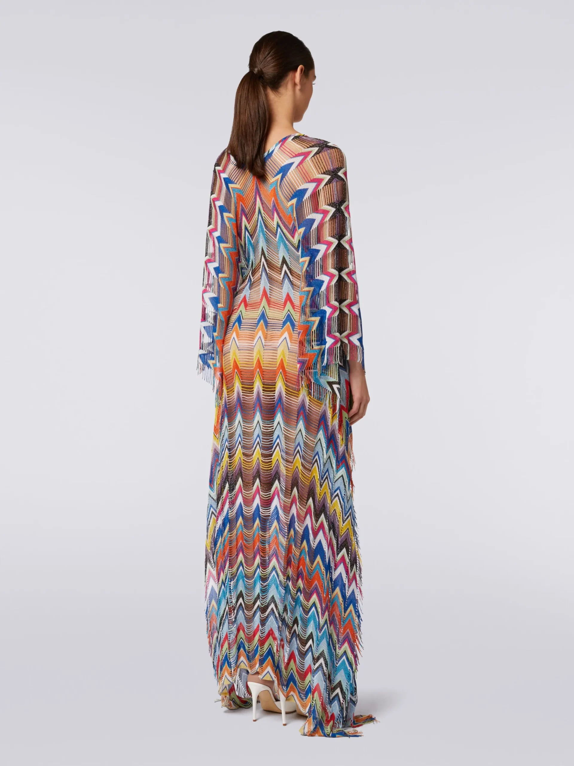 Fringed long cover-up kaftan with lurex