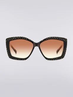 Geometric frame sunglasses with fabric inserts