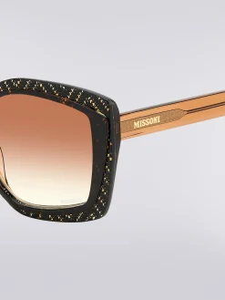 Geometric frame sunglasses with fabric inserts